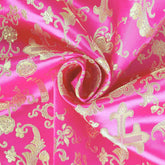 Brocade—Exquisite Texture—Fuchsia Hues—Composition: 40% Nylon, 34%, 26% Metallic—58 Inches Wide—Available by the Yard.